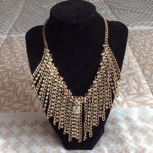 Classy gold rhinestone chain statement necklace